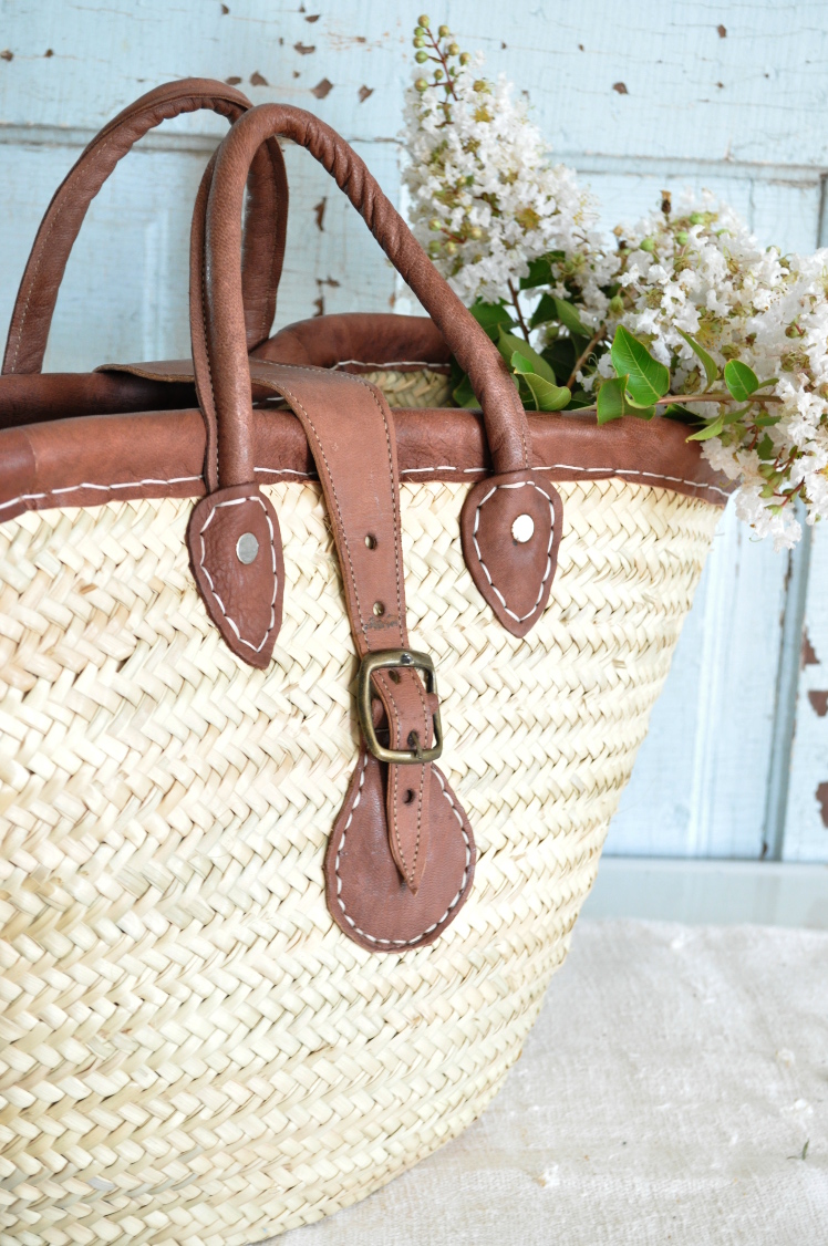French Market Basket- Leather Buckle - Becky's Farmhouse